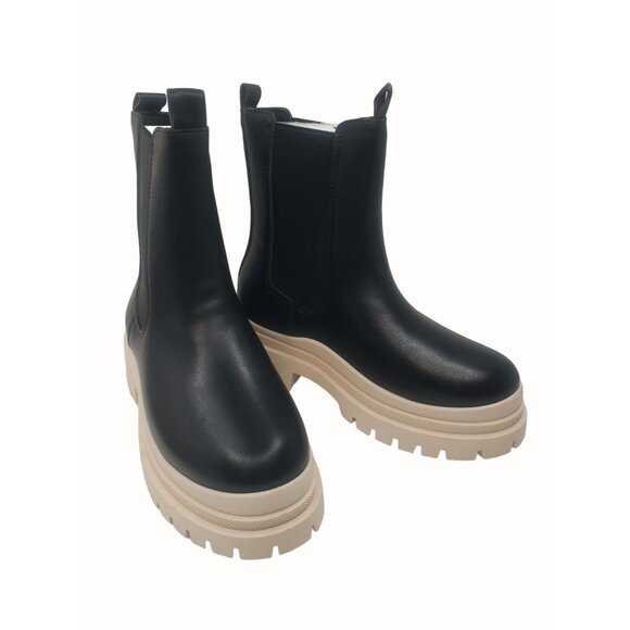 YOKI Women's Duck Rain Boot Black/Beige Style Arko-2 Size 7 - Picture 2 of 6